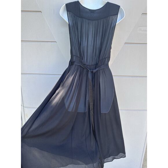 Theory Black Silk Chiffon Sheer pleated dress SZ 6 LBD Minimalist Quiet Luxury - Picture 12 of 16
